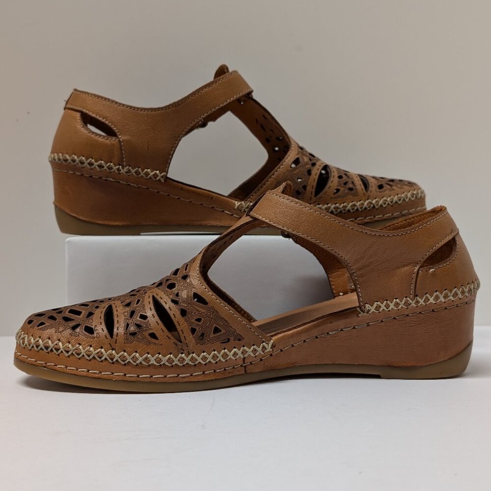 Spring Step Irin T-Strap Leather Wedge Sandals in Brown - Picture 6 of 15